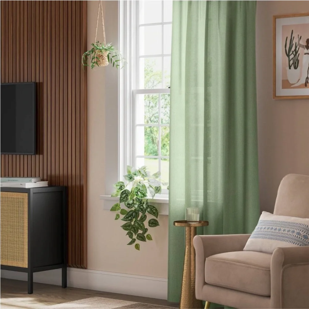 2!!!! THRESHOLD NWT light filtering solid Farrah window curtain panels -green